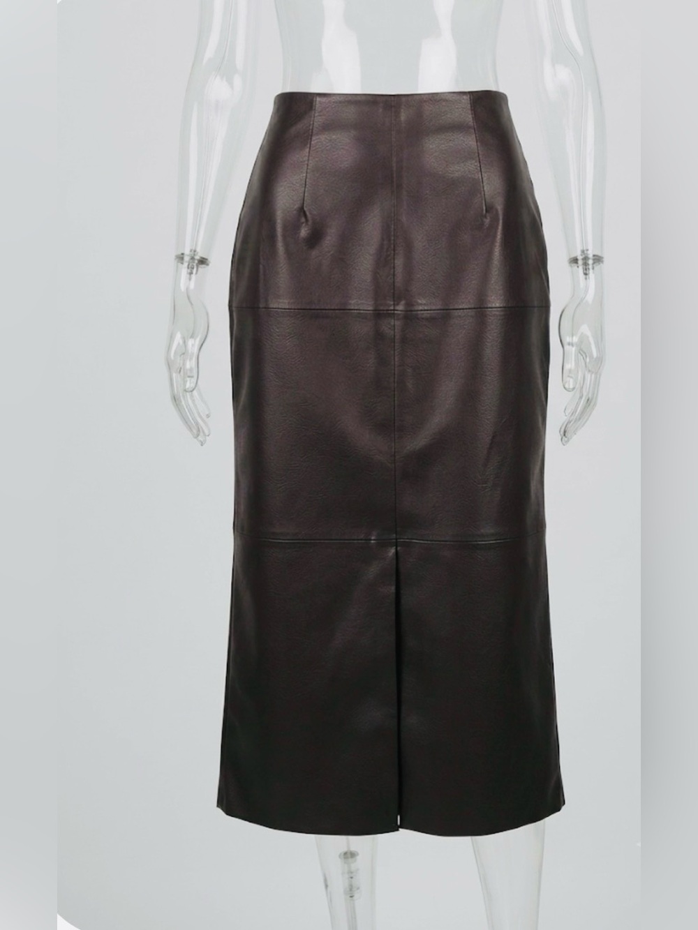 H&M Edition Faux Leather Maxi Skirt Chocolate Brown Size 10 PPP aa - Picture 3 of 11